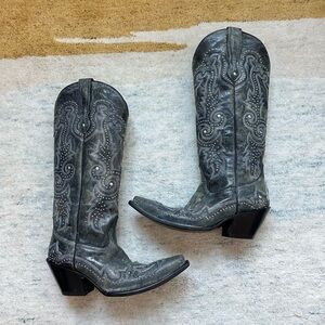 LIKENEW Corral Grey Studded Tall Boots G1030 Cowboy Western Boho 9.5 Distressed